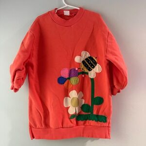 Next Short Sleeve Sweatshirt Dress‎ Girls 4-5Y Coral Pink Bee Flower Applique